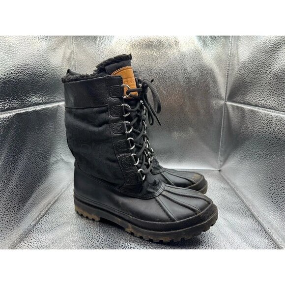 Coach Shoes - Coach Laura Women's Black Leather Lace Up Duck‎ Boots Size 7B